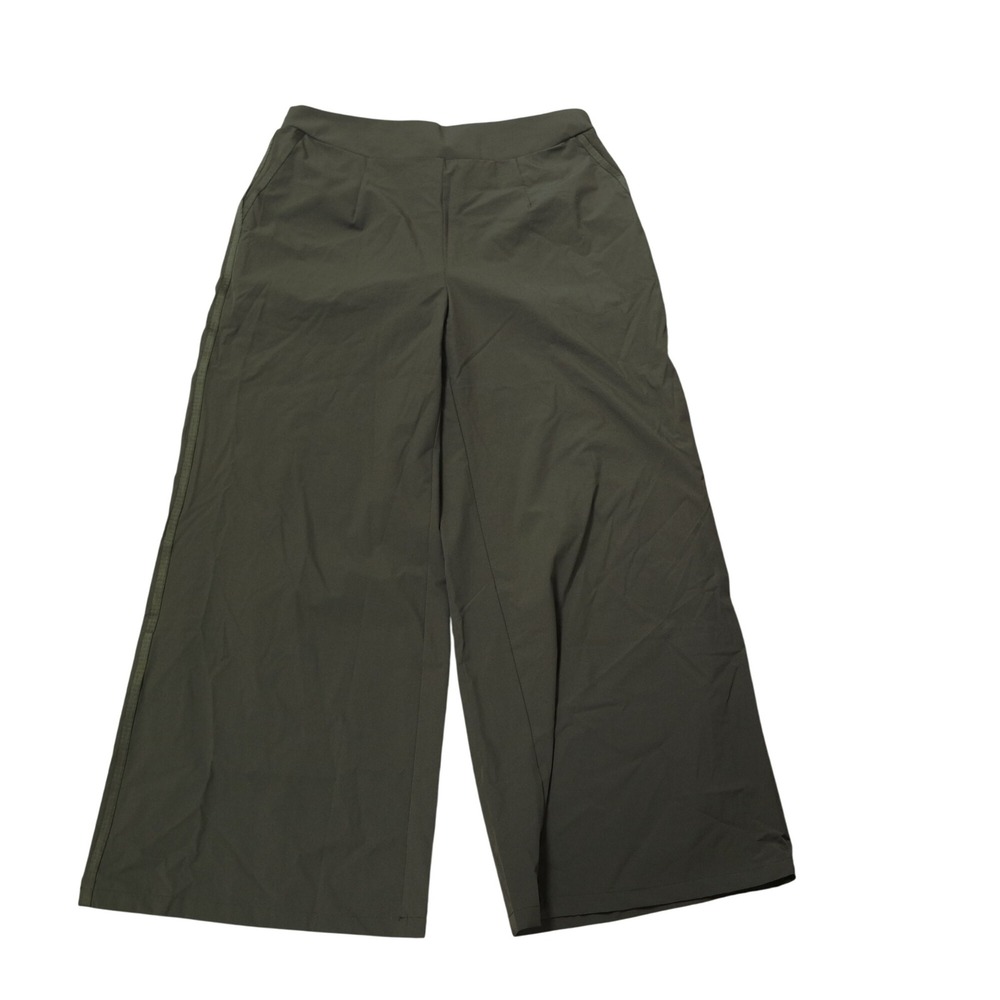 Halara Women's Wide Leg Cropped Pants Olive Green XL NWT Satin Side Stripe